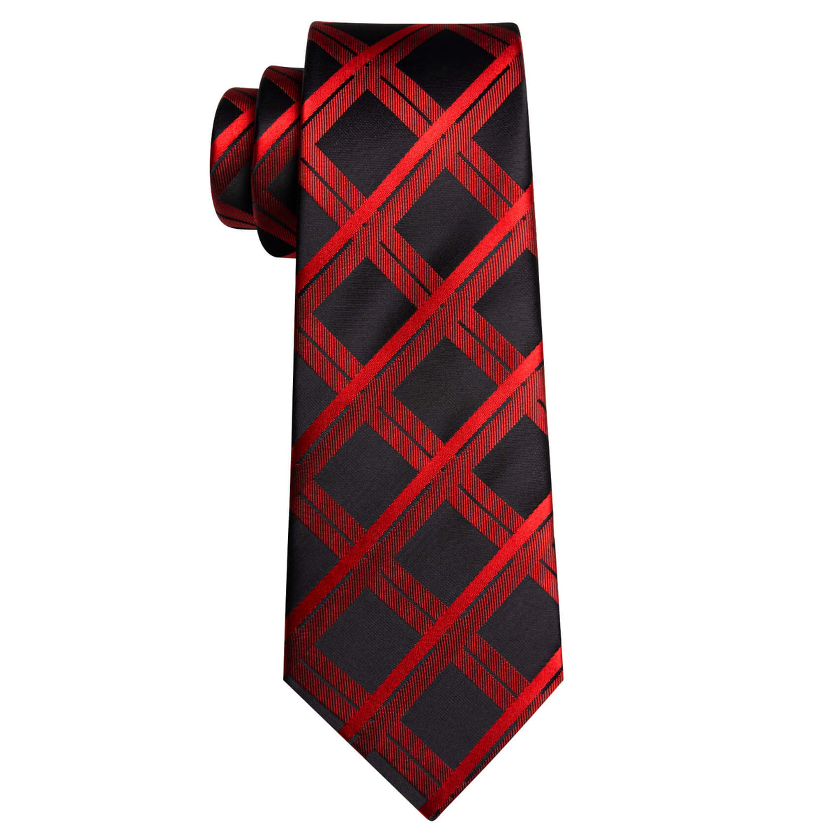 Black Orange Red Plaid Silk Tie, Pocket Square and Cufflinks Set tie sets - Sophisticated Gentlemen