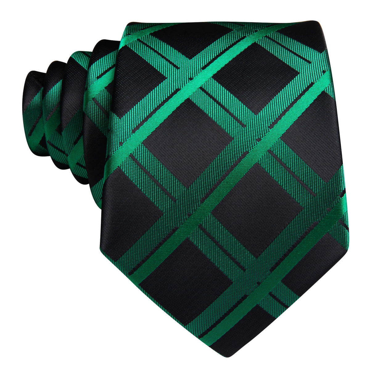 Black Emerald Green Plaid Silk Tie, Pocket Square and Cufflinks Set tie sets - Sophisticated Gentlemen