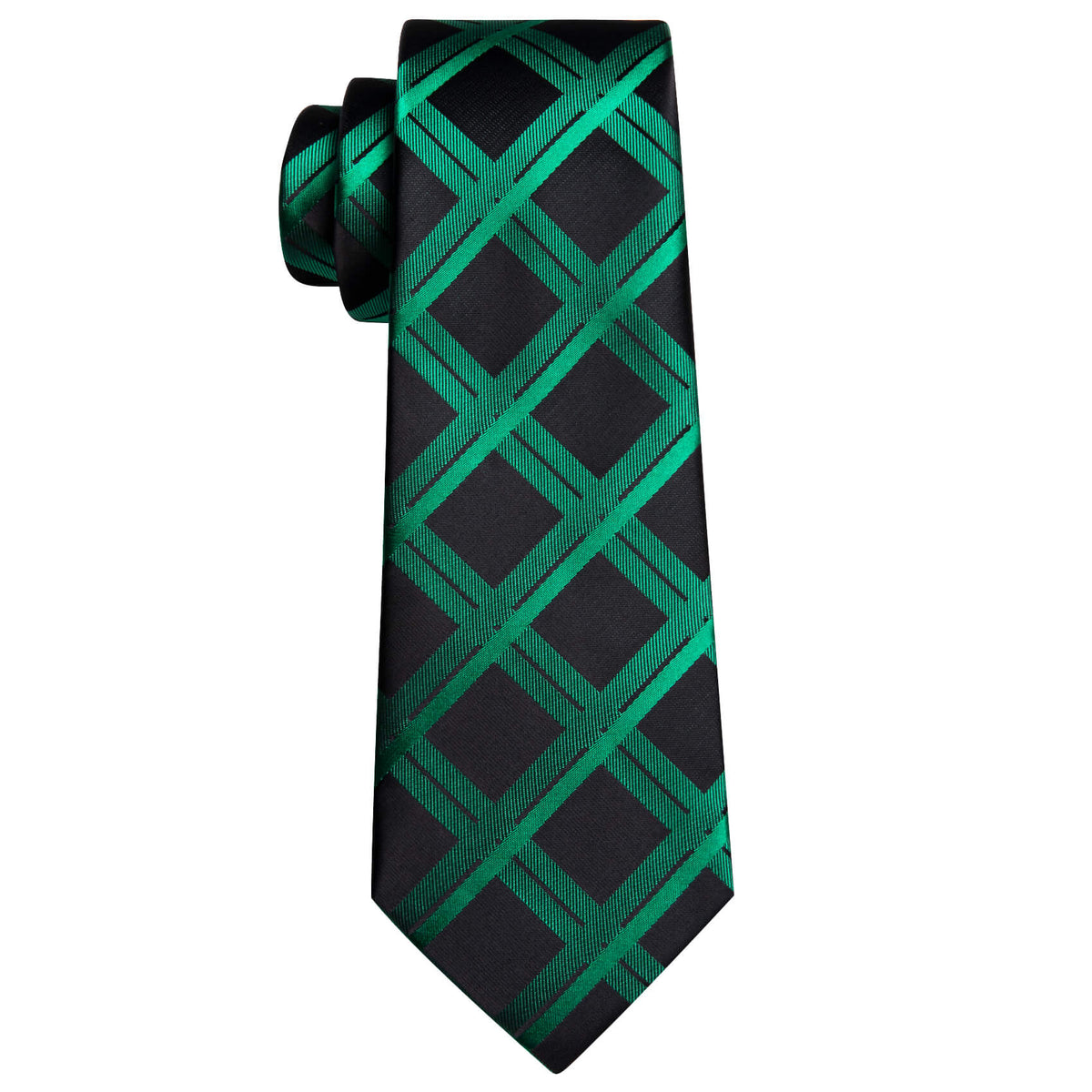 Black Emerald Green Plaid Silk Tie, Pocket Square and Cufflinks Set tie sets - Sophisticated Gentlemen