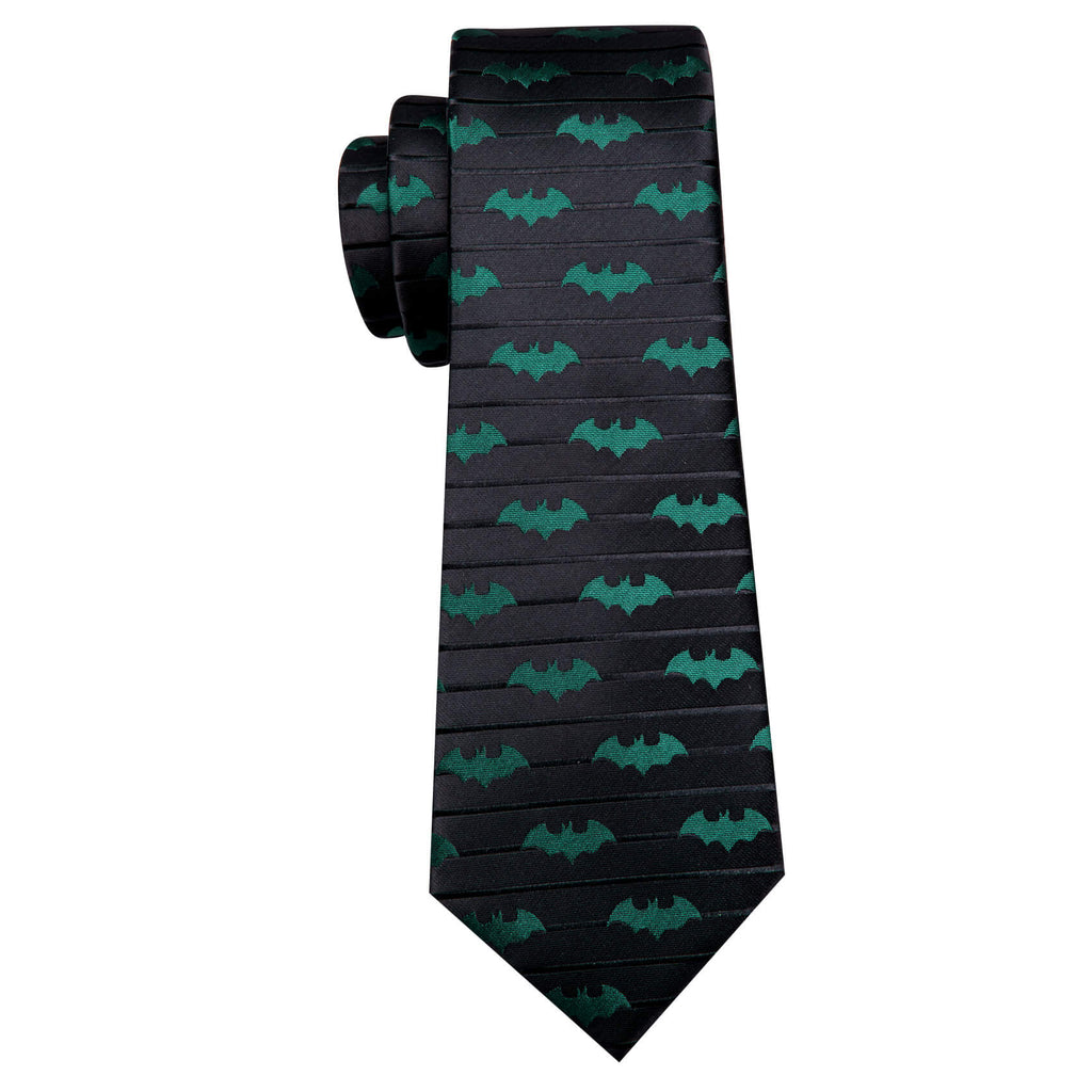Black & Green Silk Bat Tie Set with Pocket Square and Cufflinks tie sets    - Sophisticated Gentlemen