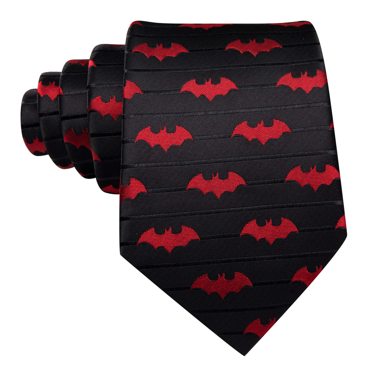 Black & Red Jacquard Bat Silk Tie Set with Pocket Square and Cufflinks tie sets    - Sophisticated Gentlemen