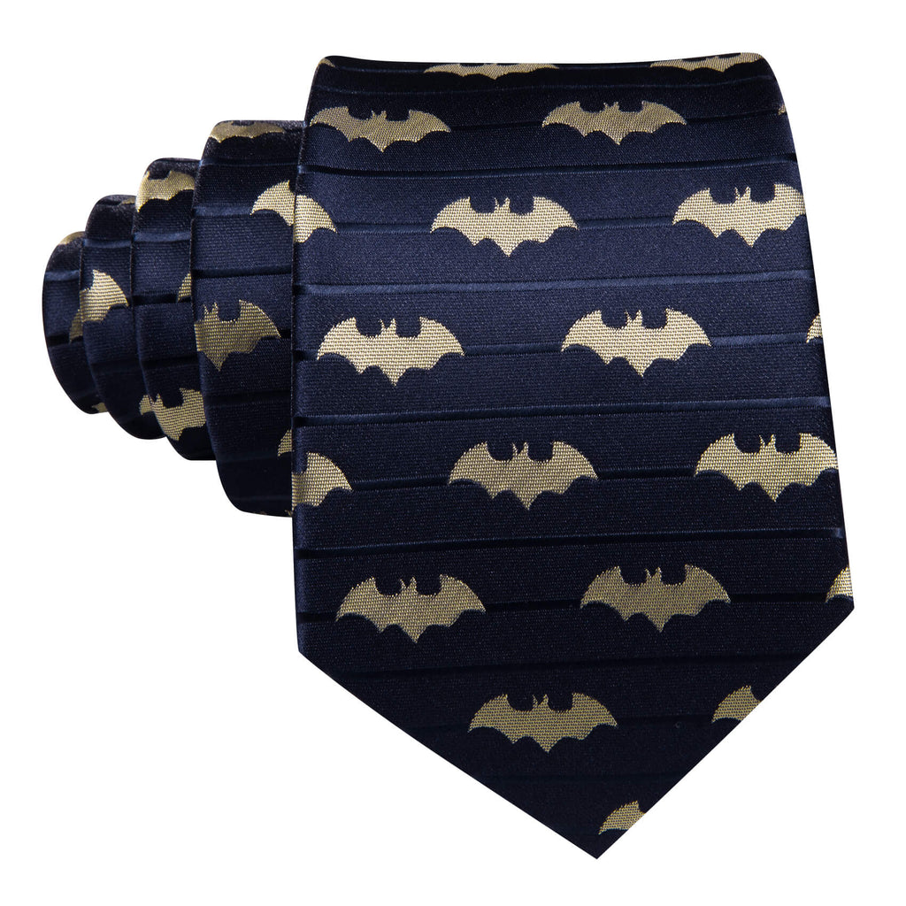 Navy Blue & Yellow Woven Bat Silk Tie Set with Pocket Square and Cufflinks tie sets - Sophisticated Gentlemen