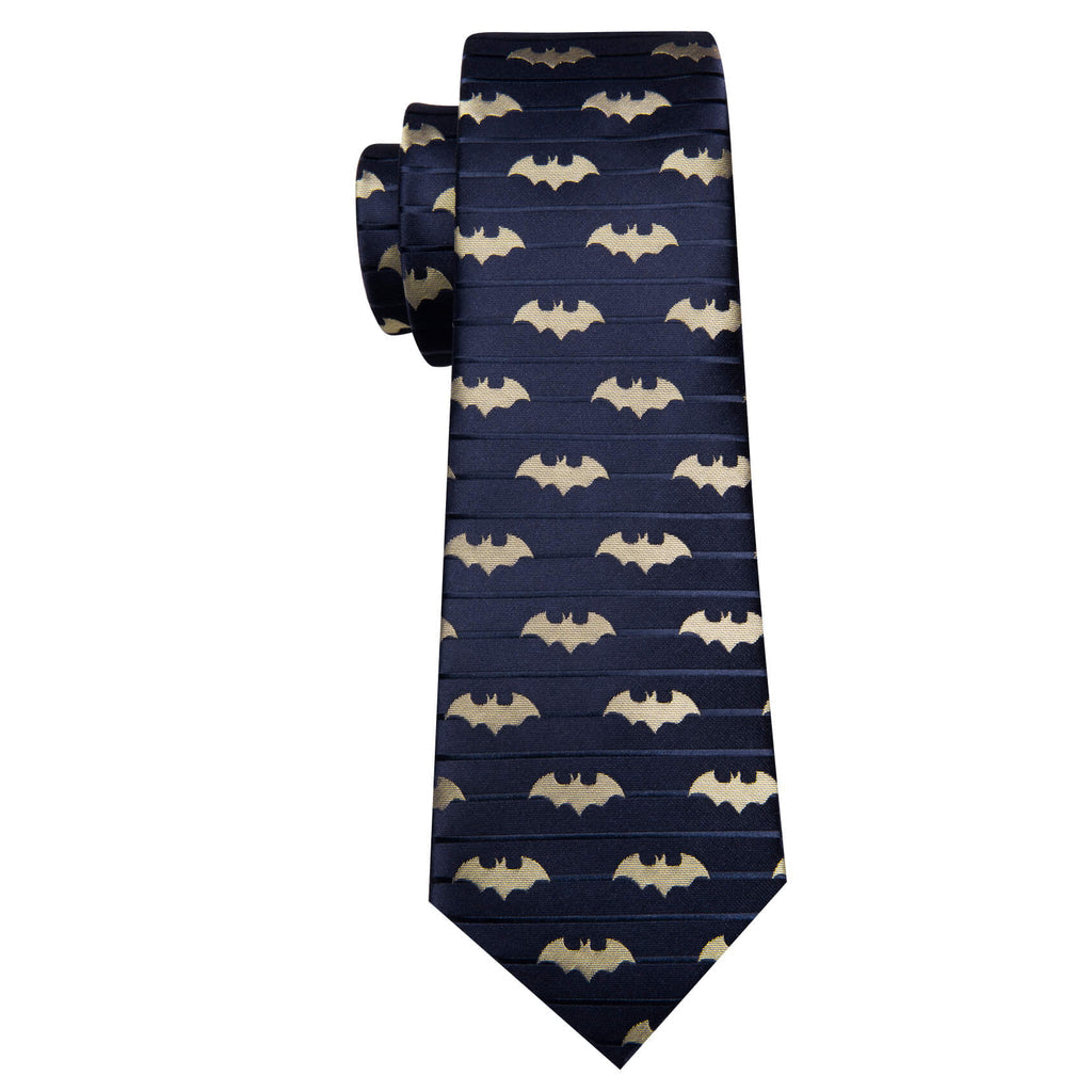 Navy Blue & Yellow Woven Bat Silk Tie Set with Pocket Square and Cufflinks tie sets - Sophisticated Gentlemen