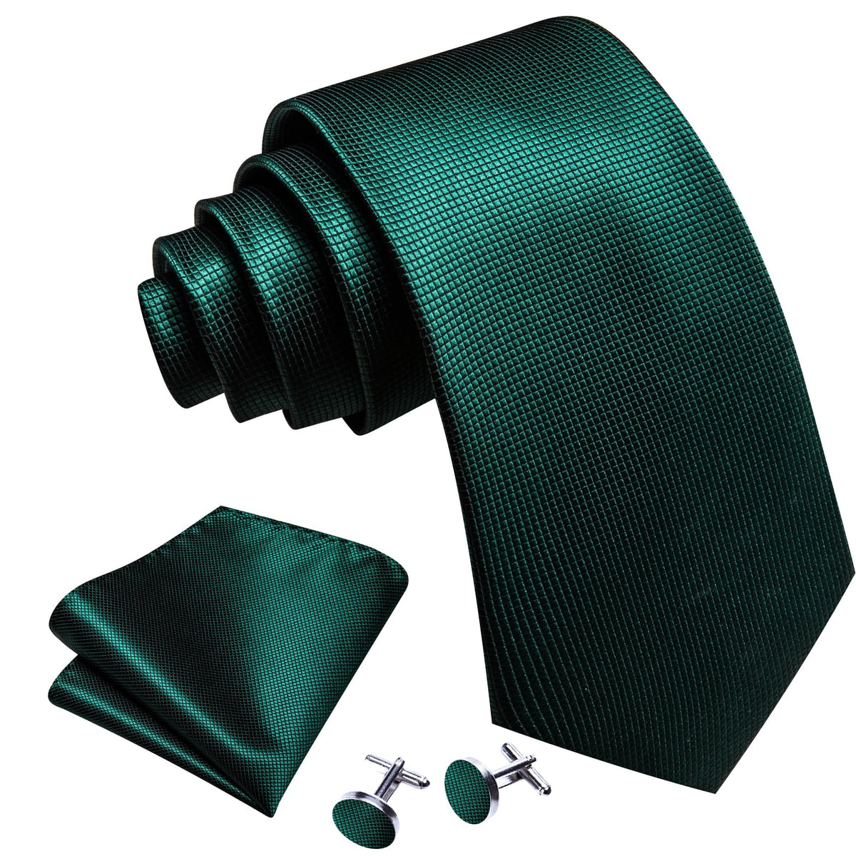 Dark Green Plaid Tie, Pocket Square and Cufflinks Set tie sets - Sophisticated Gentlemen