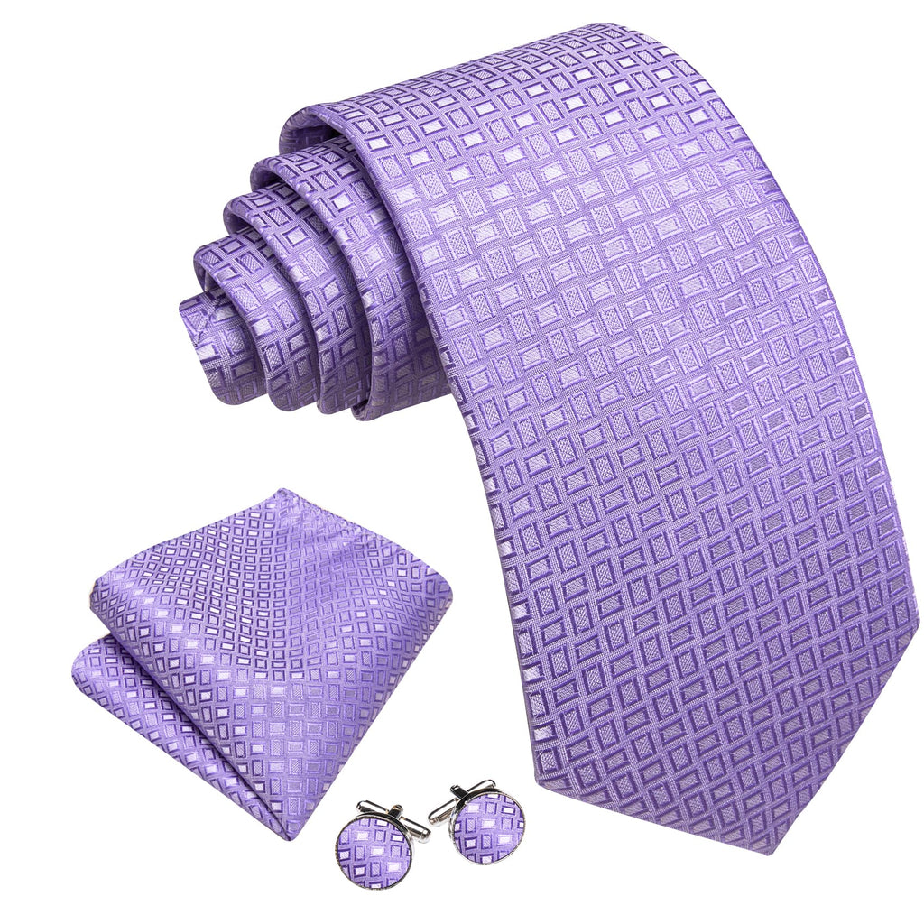 Lavender Purple Plaid Tie, Pocket Square and Cufflinks Set tie sets - Sophisticated Gentlemen