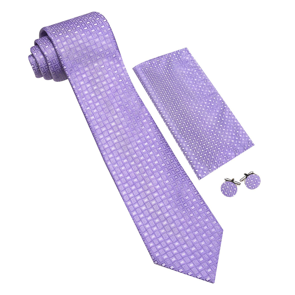 Lavender Purple Plaid Tie, Pocket Square and Cufflinks Set tie sets - Sophisticated Gentlemen