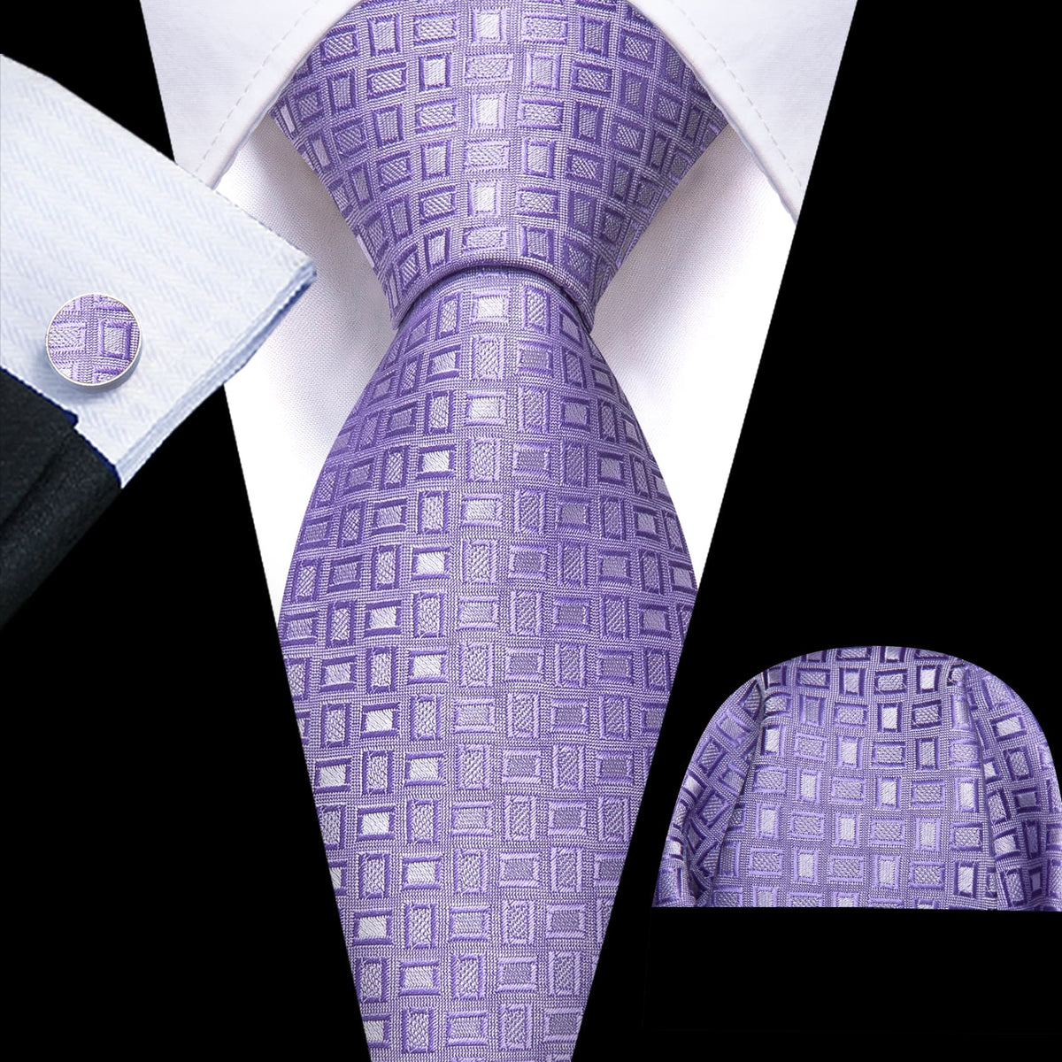 Lavender Purple Plaid Tie, Pocket Square and Cufflinks Set tie sets - Sophisticated Gentlemen