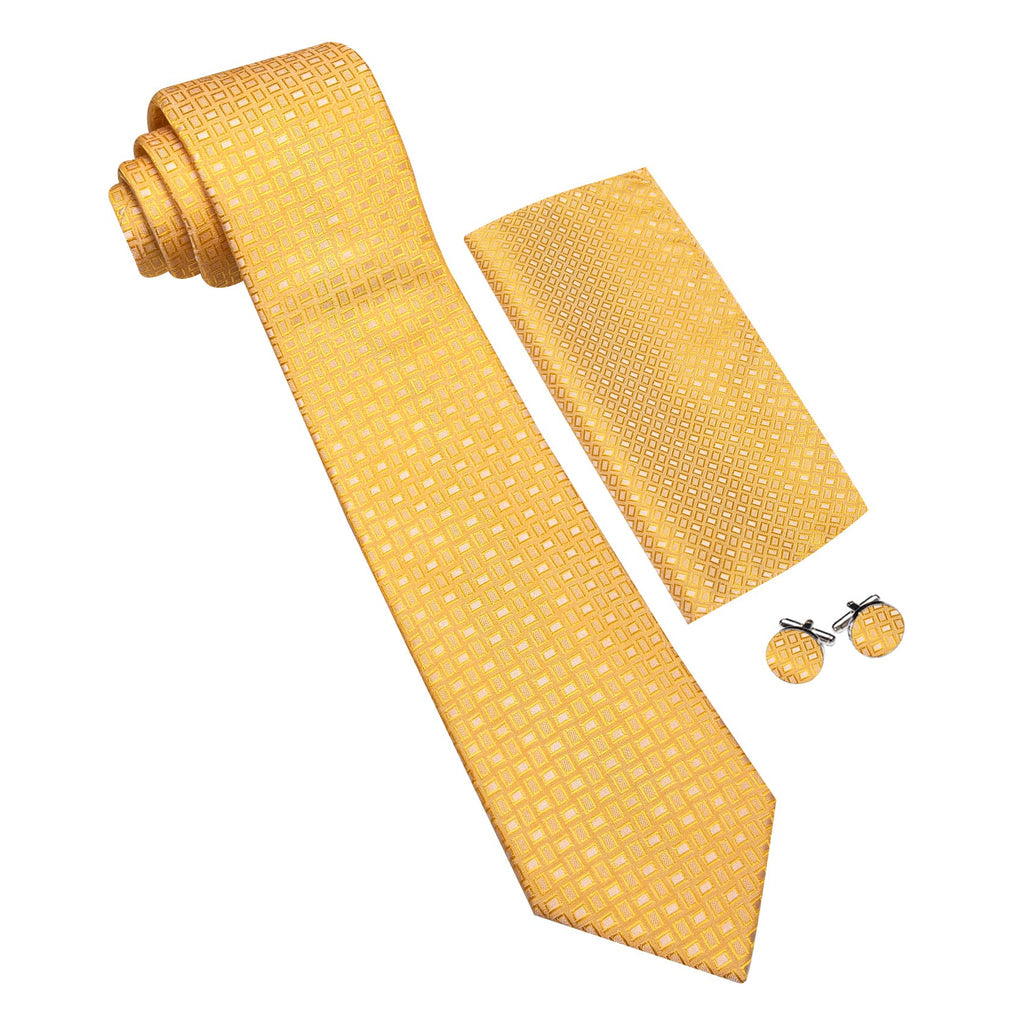 Gold Yellow Plaid Tie, Pocket Square and Cufflinks Set tie sets - Sophisticated Gentlemen