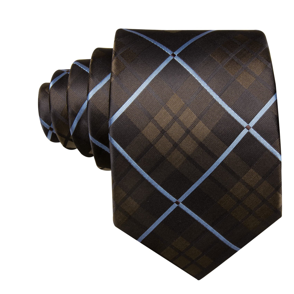 Brown with Blue Line Plaid Handkerchief Tie, Pocket Square and Cufflinks Set tie sets - Sophisticated Gentlemen