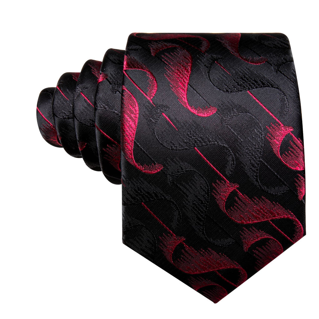Black Red Jacquard Pattern Novelty Tie, Pocket Square and Cufflinks Set tie sets - Sophisticated Gentlemen