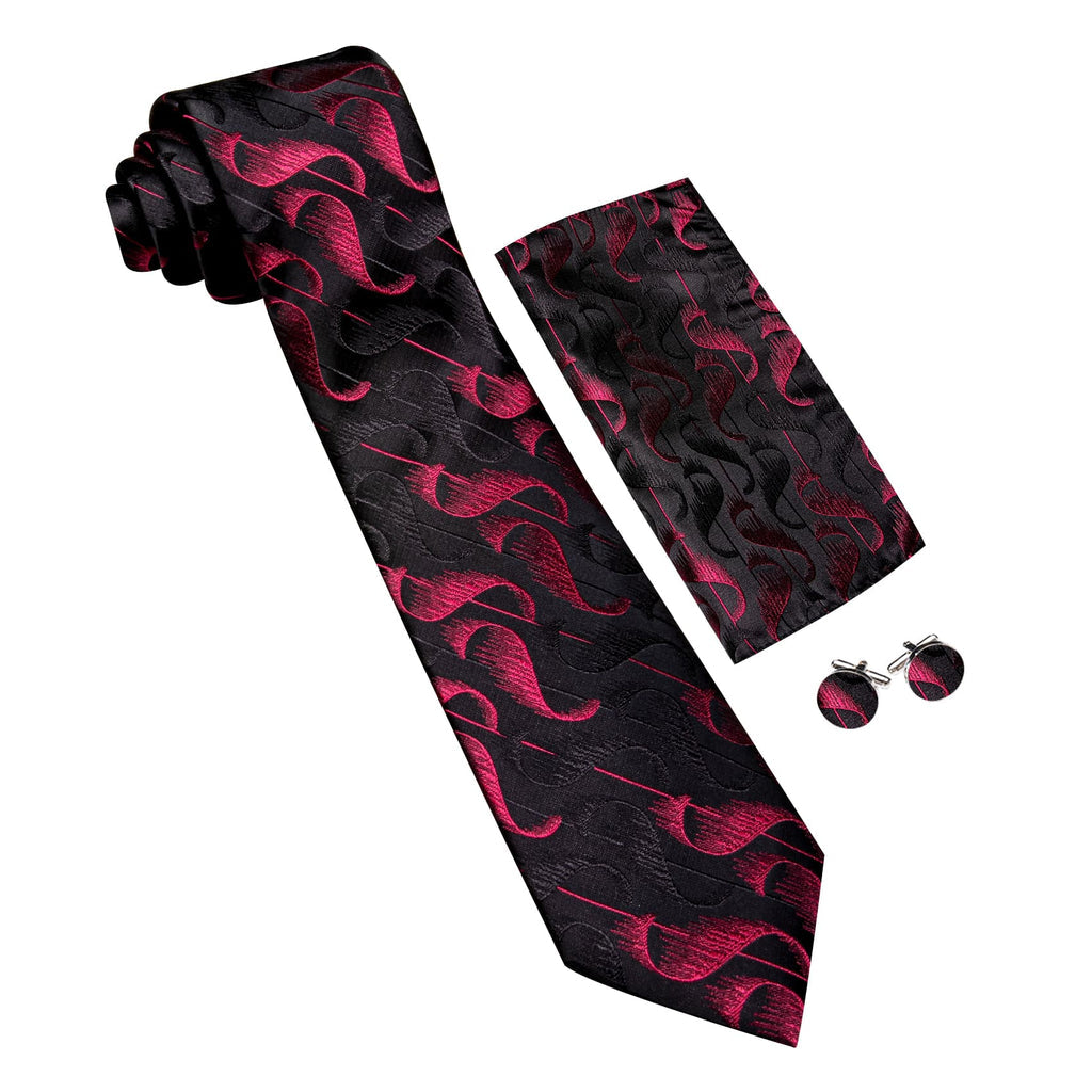 Black Red Jacquard Pattern Novelty Tie, Pocket Square and Cufflinks Set tie sets - Sophisticated Gentlemen