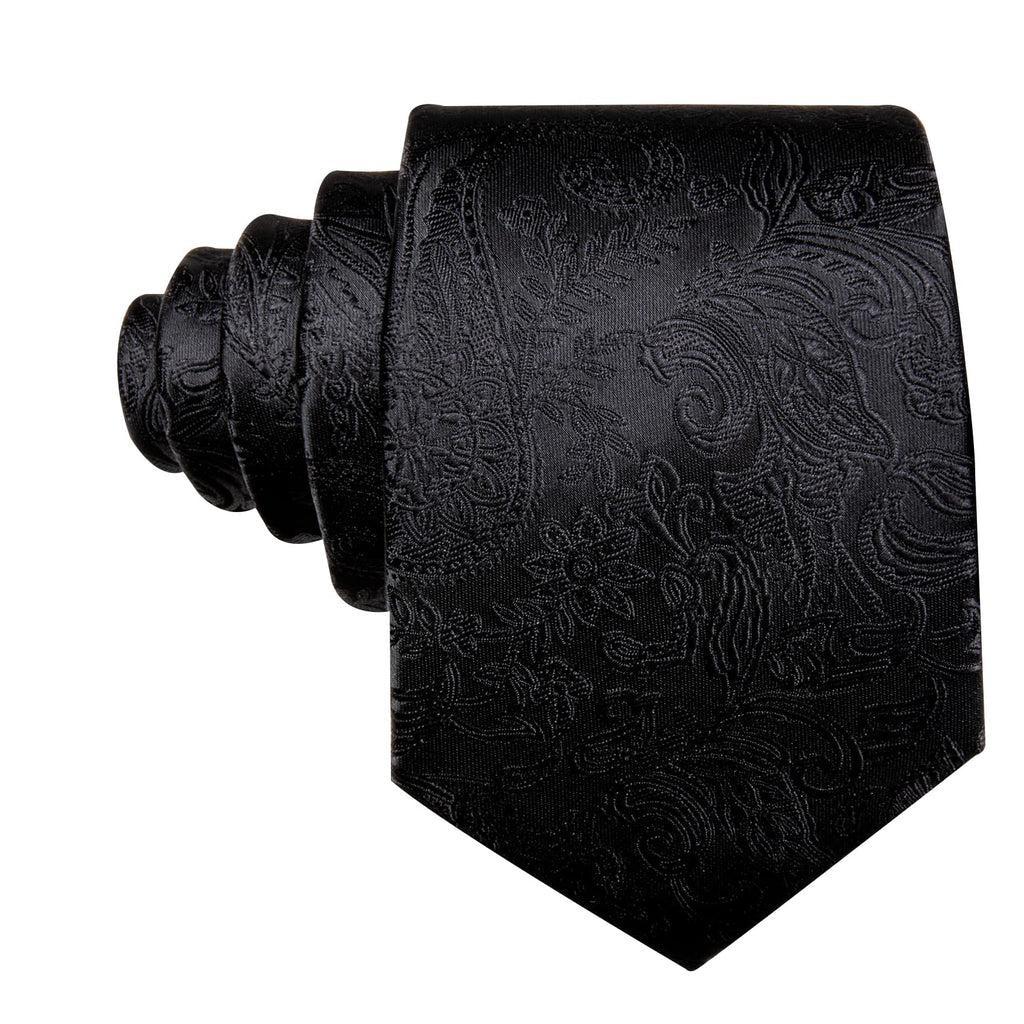 Black Jacquard Floral Pattern Tie, Pocket Square and Cufflinks Set tie sets - Sophisticated Gentlemen