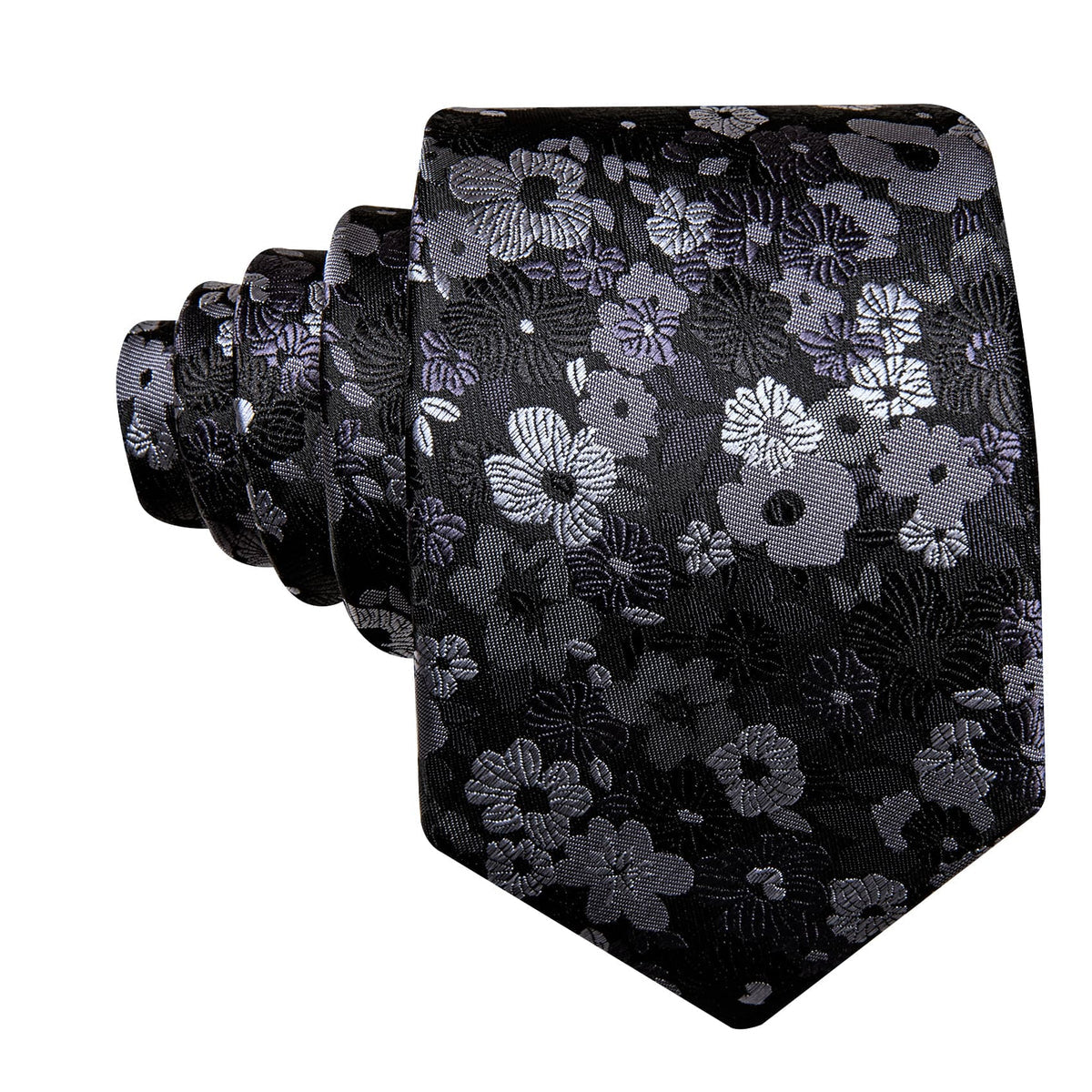 Black Gray Jacquard Floral Pattern Tie, Pocket Square and Cufflinks Set tie sets - Sophisticated Gentlemen