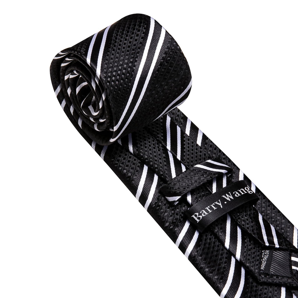 Black Striped Tie, Pocket Square and Cufflinks Set tie sets - Sophisticated Gentlemen