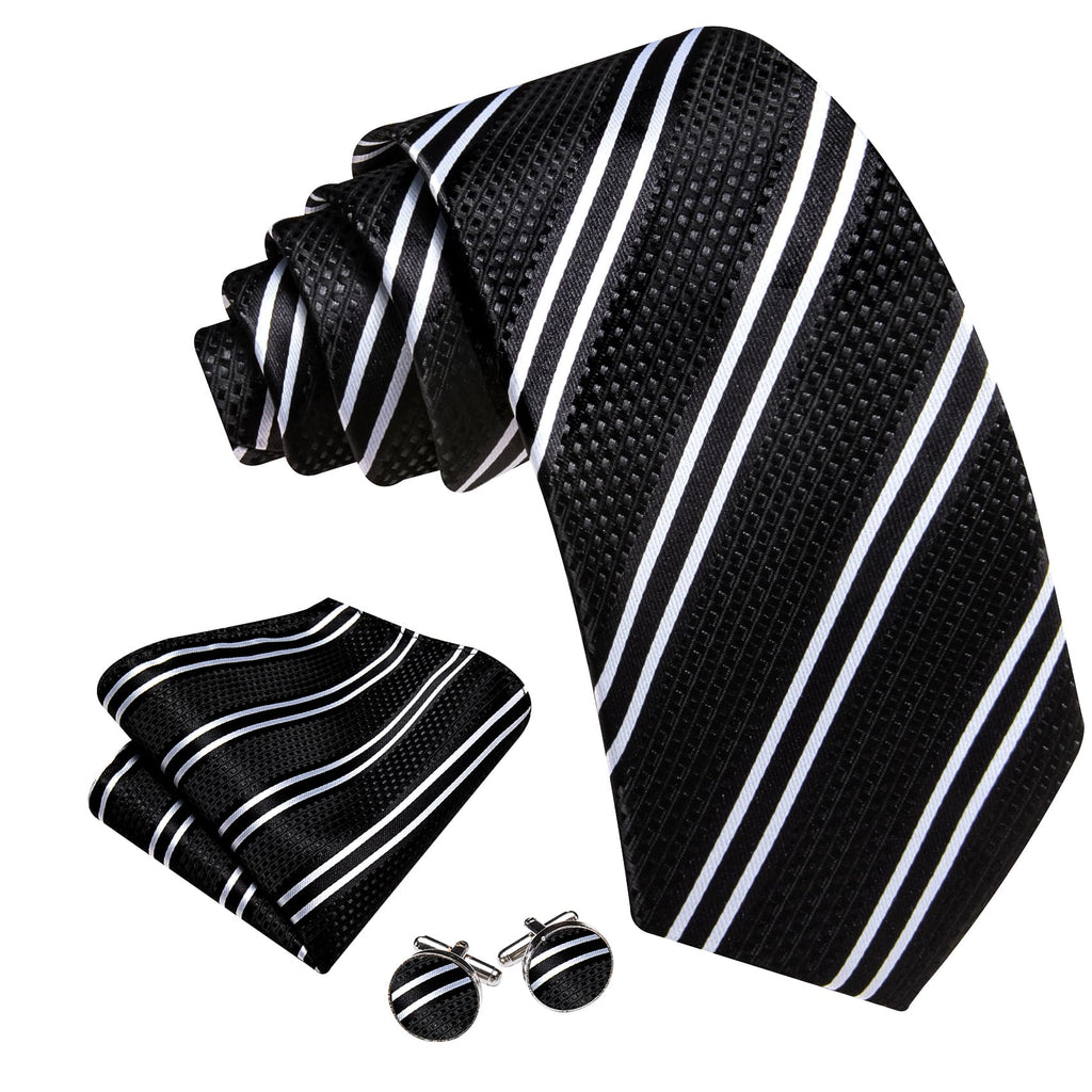 Black Striped Tie, Pocket Square and Cufflinks Set tie sets - Sophisticated Gentlemen