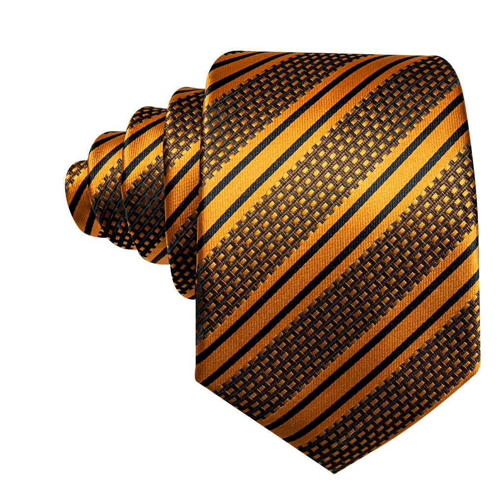 Gold Black Striped Tie, Pocket Square and Cufflinks Set tie sets - Sophisticated Gentlemen