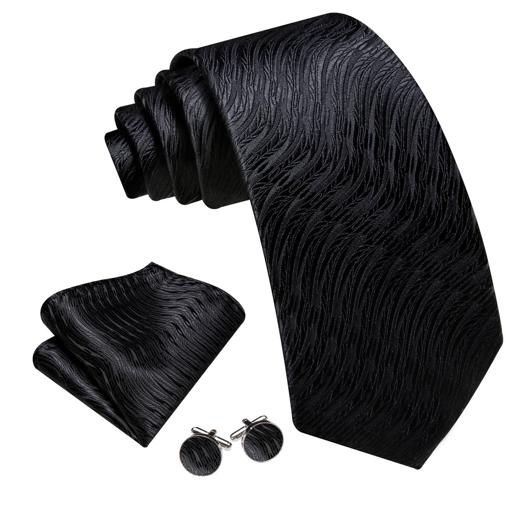 Black Geometric Tie, Pocket Square and Cufflinks Set tie sets - Sophisticated Gentlemen