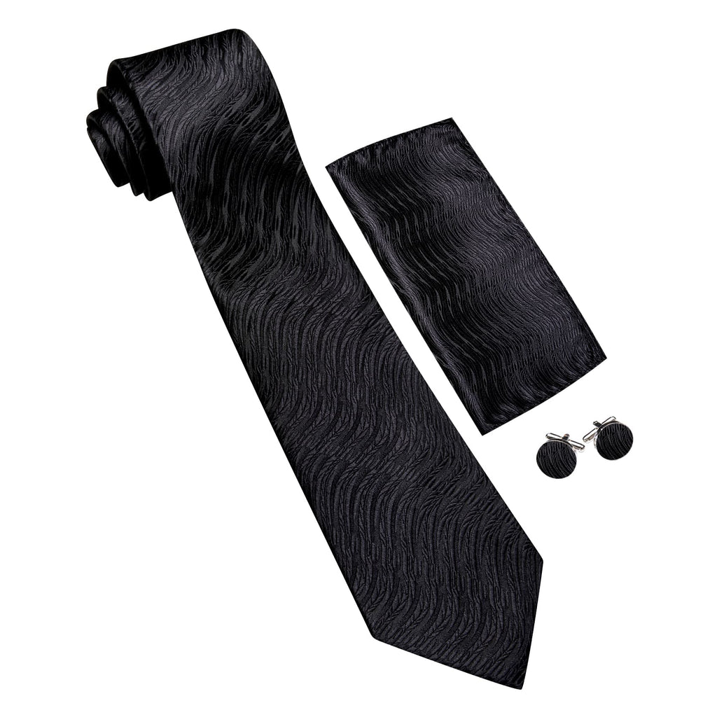 Black Geometric Tie, Pocket Square and Cufflinks Set tie sets - Sophisticated Gentlemen