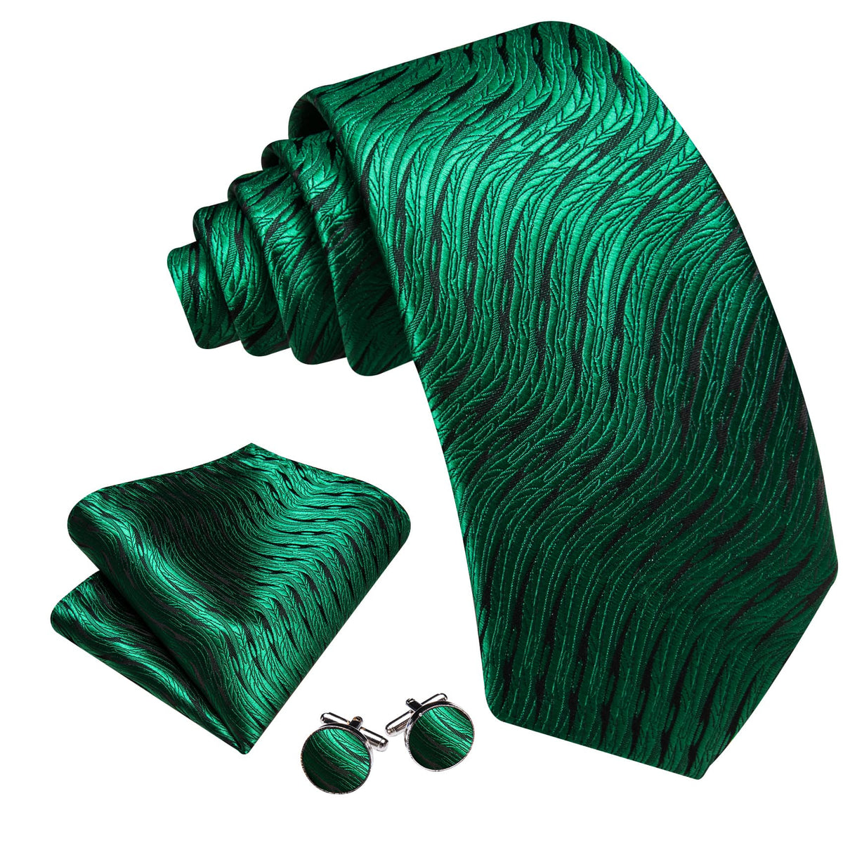 Emerald Green Geometric Wedding Tie, Pocket Square and Cufflinks Set tie sets    - Sophisticated Gentlemen