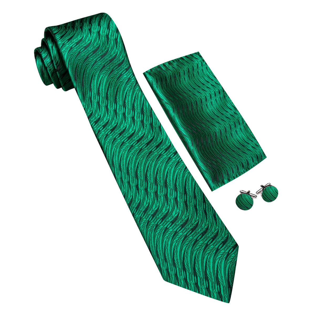 Emerald Green Geometric Wedding Tie, Pocket Square and Cufflinks Set tie sets    - Sophisticated Gentlemen