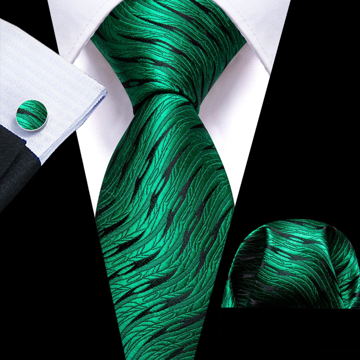 Emerald Green Geometric Wedding Tie, Pocket Square and Cufflinks Set tie sets    - Sophisticated Gentlemen