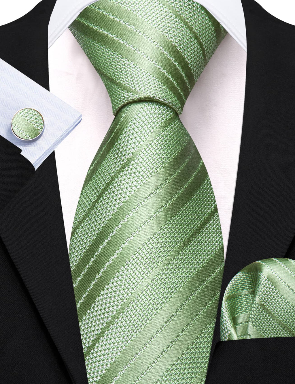 Aquamarine Green Striped Tie, Pocket Square and Cufflinks Set tie sets - Sophisticated Gentlemen