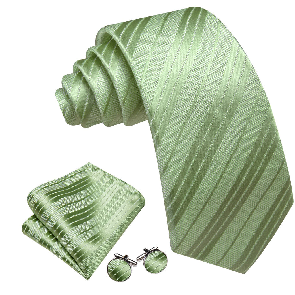 Aquamarine Green Striped Tie, Pocket Square and Cufflinks Set tie sets - Sophisticated Gentlemen