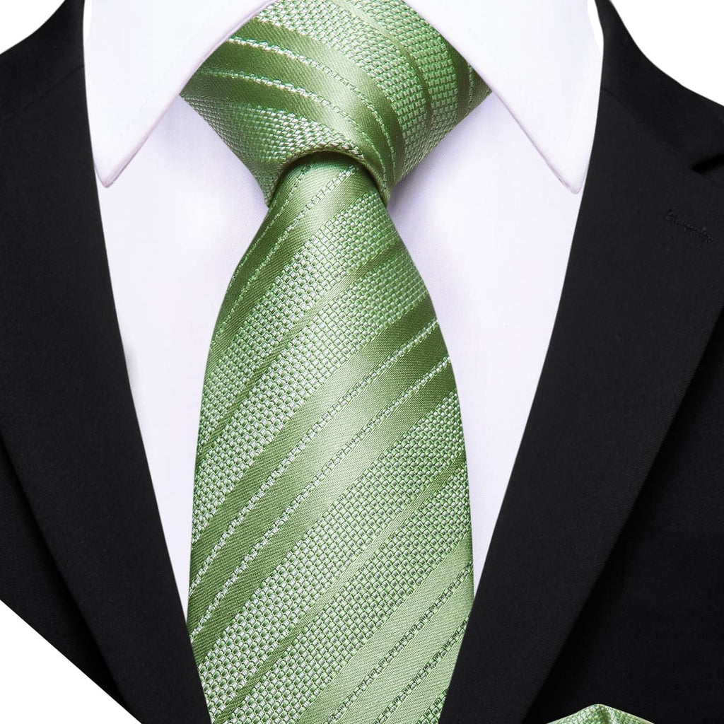 Aquamarine Green Striped Tie, Pocket Square and Cufflinks Set tie sets - Sophisticated Gentlemen