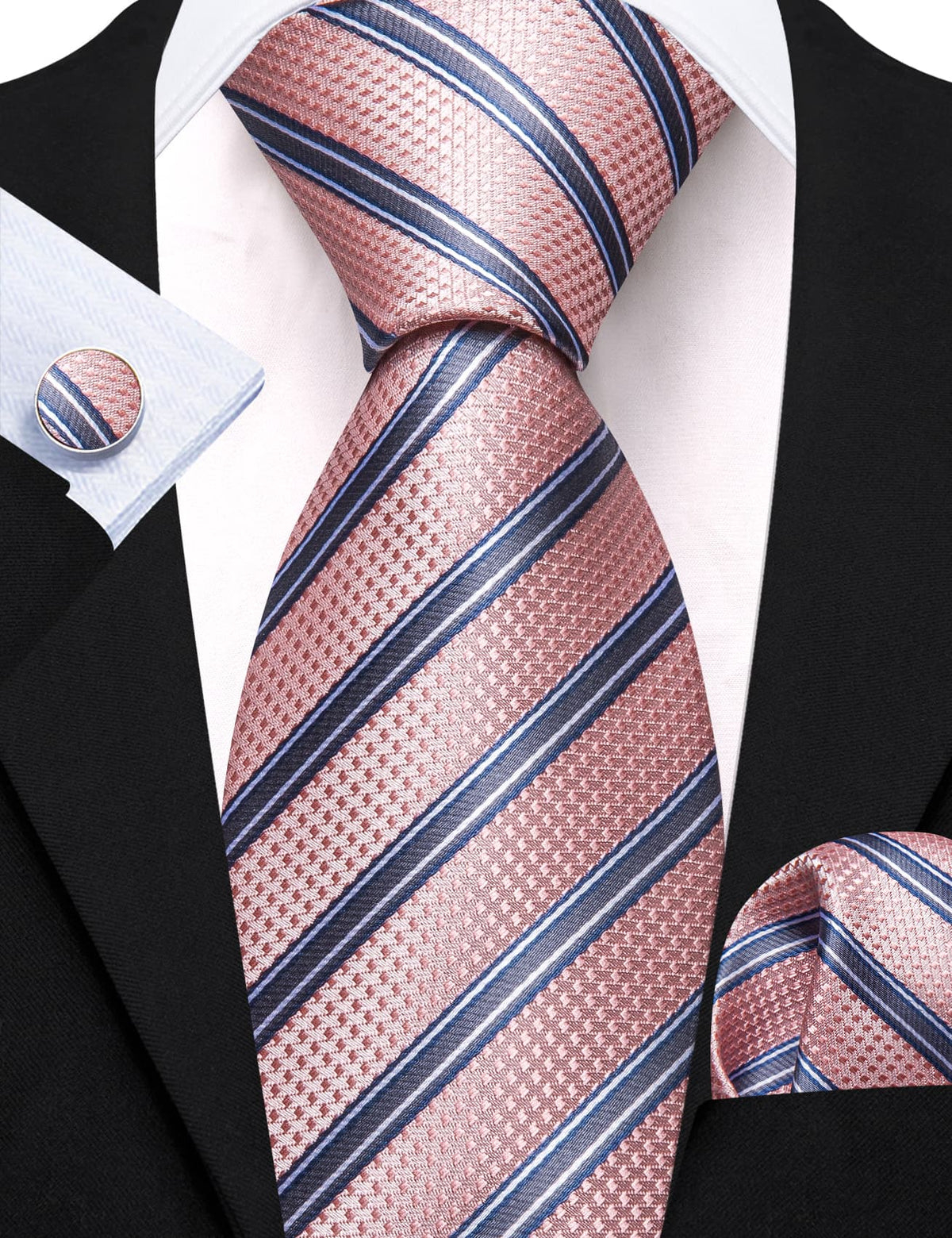 Pink Light Gray Stripes Tie, Pocket Square and Cufflinks Set tie sets - Sophisticated Gentlemen
