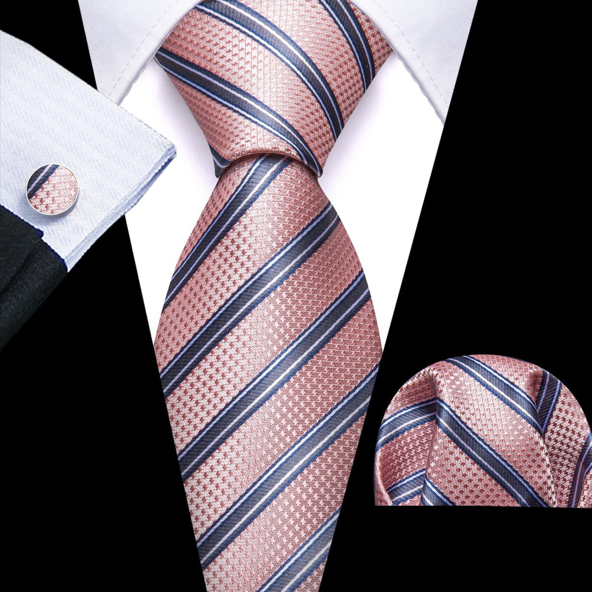 Pink Light Gray Stripes Tie, Pocket Square and Cufflinks Set tie sets - Sophisticated Gentlemen