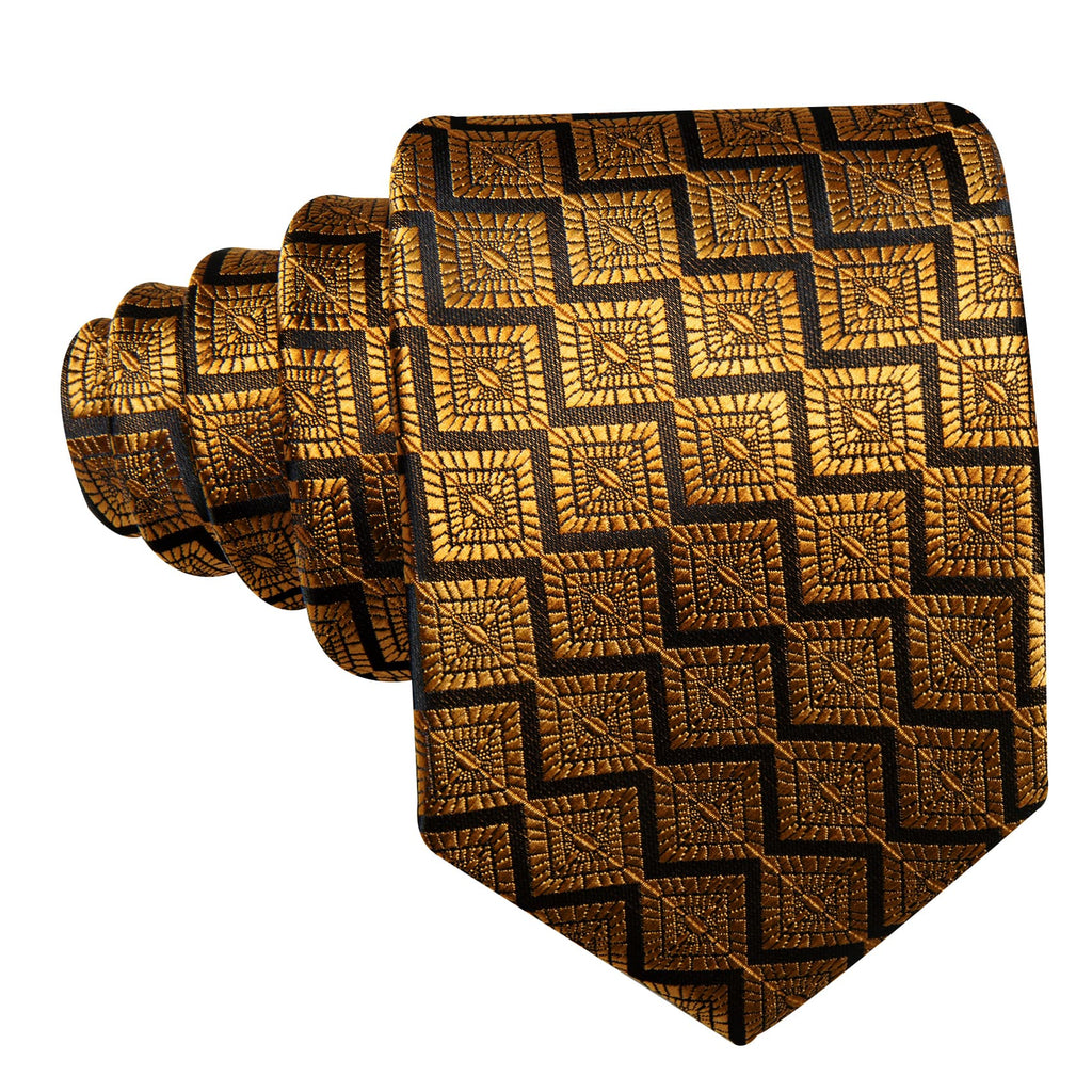 Black Gold Jacquard Novelty Tie, Pocket Square and Cufflinks Set tie sets - Sophisticated Gentlemen