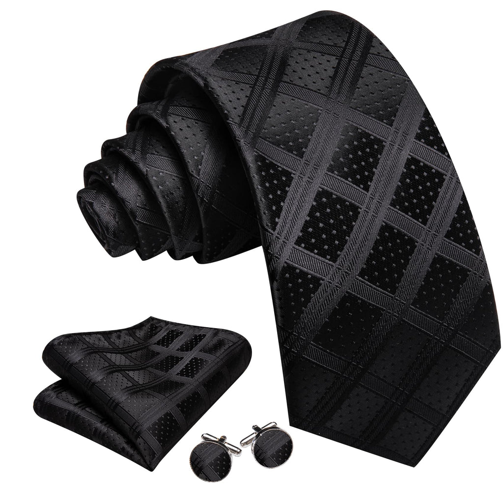 Black Plaid Tie, Pocket Square and Cufflinks Set tie sets - Sophisticated Gentlemen