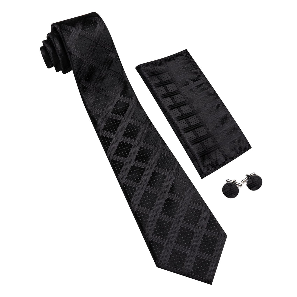 Black Plaid Tie, Pocket Square and Cufflinks Set tie sets - Sophisticated Gentlemen