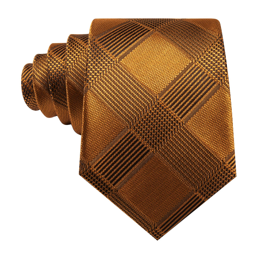 Gold Black Checkered Plaid Tie, Pocket Square and Cufflinks Set tie sets - Sophisticated Gentlemen