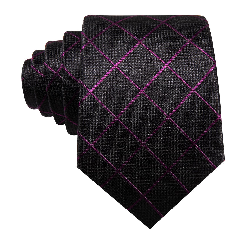 Black Purple Plaid Stripes Tie, Pocket Square and Cufflinks Set tie sets - Sophisticated Gentlemen