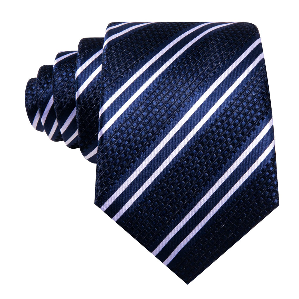 Blue White Stripes Tie, Pocket Square and Cufflinks Set tie sets - Sophisticated Gentlemen
