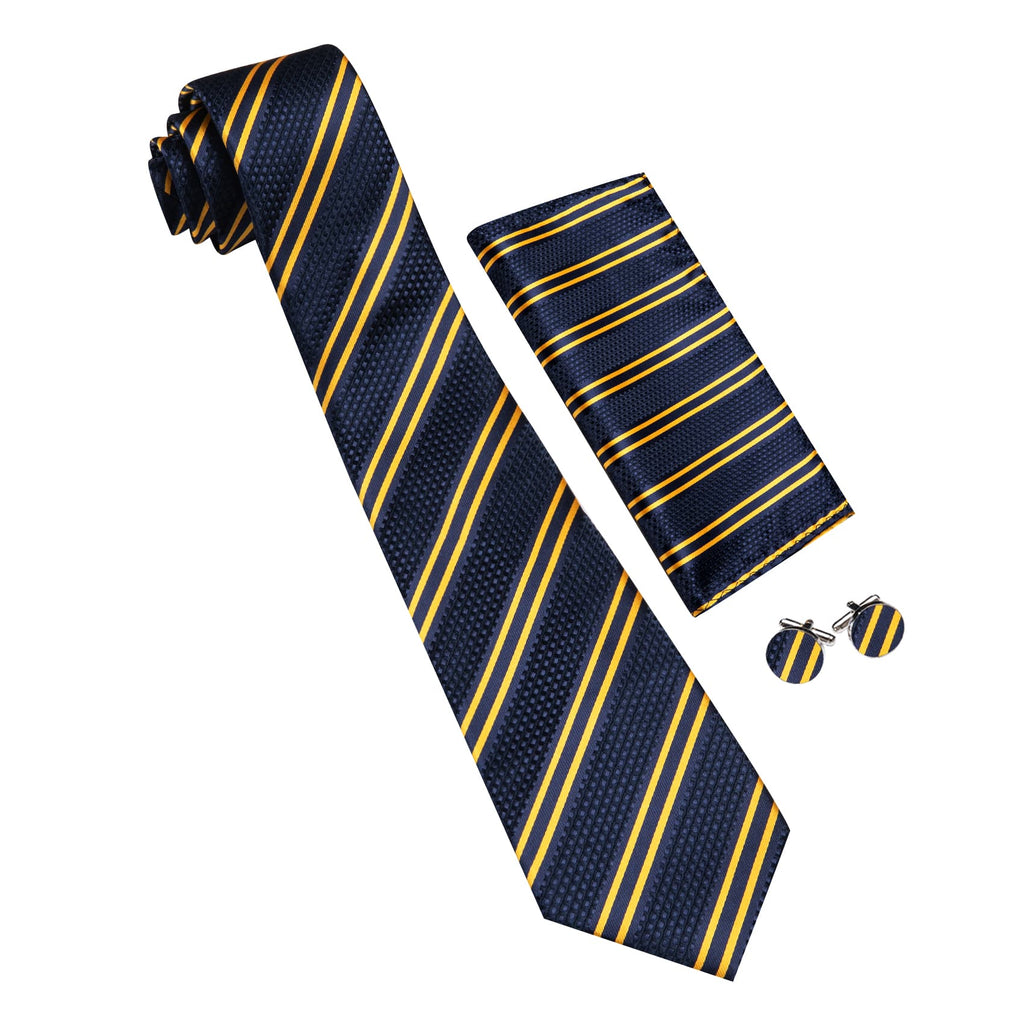 Blue Yellow Striped Tie, Pocket Square and Cufflinks Set tie sets - Sophisticated Gentlemen