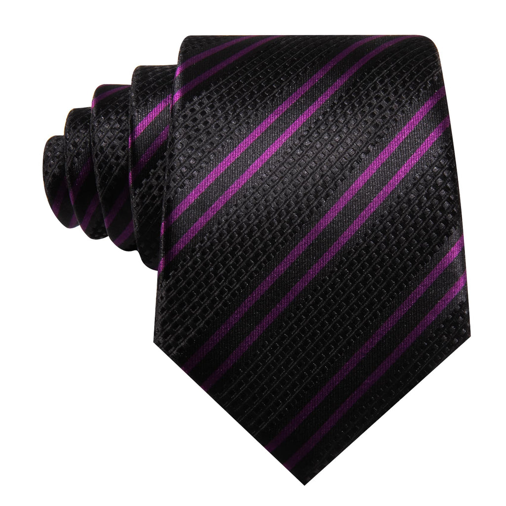 Black Purple Stripes Tie, Pocket Square and Cufflinks Set tie sets - Sophisticated Gentlemen