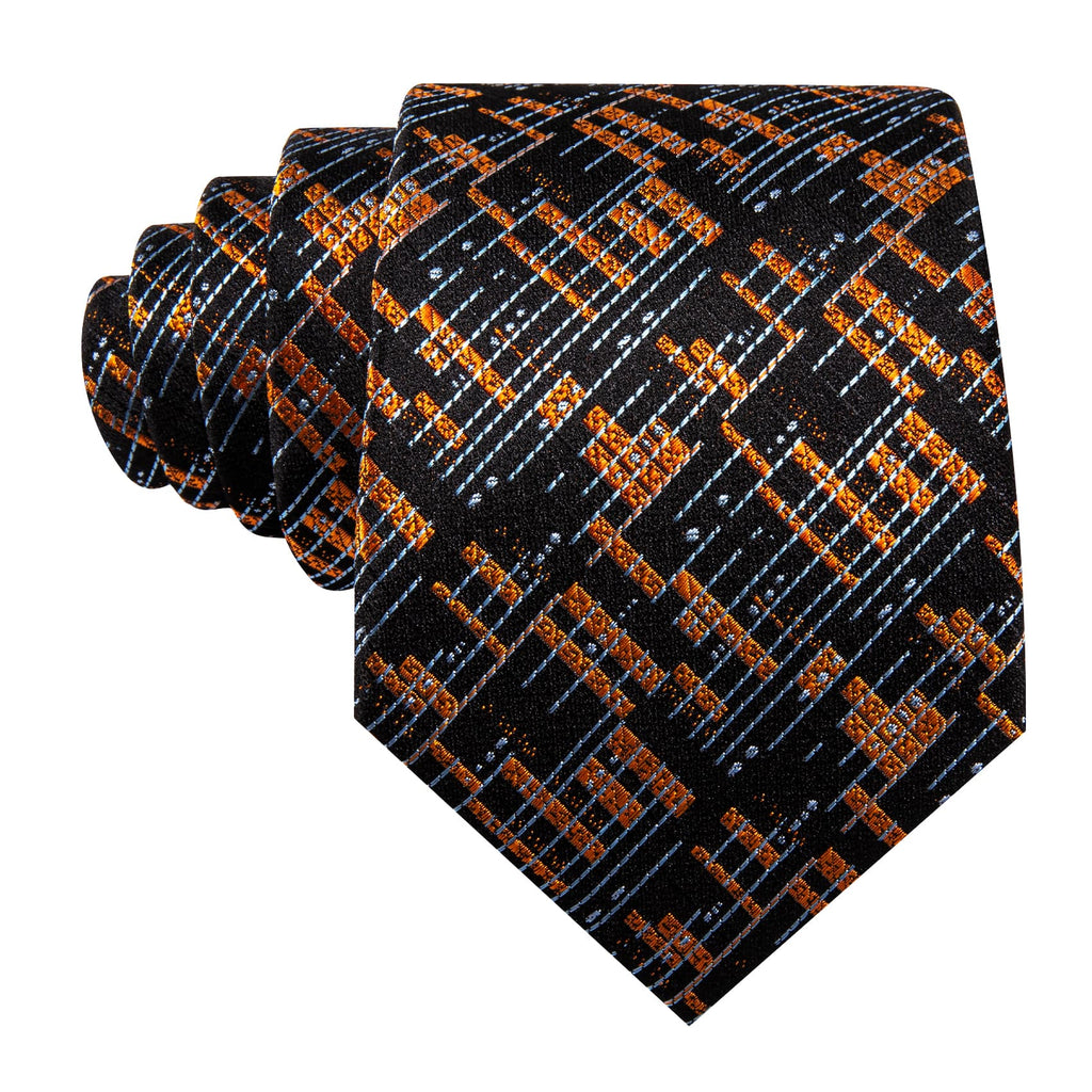 Black Gray Golden Geometric Tie, Pocket Square and Cufflinks Set tie sets - Sophisticated Gentlemen