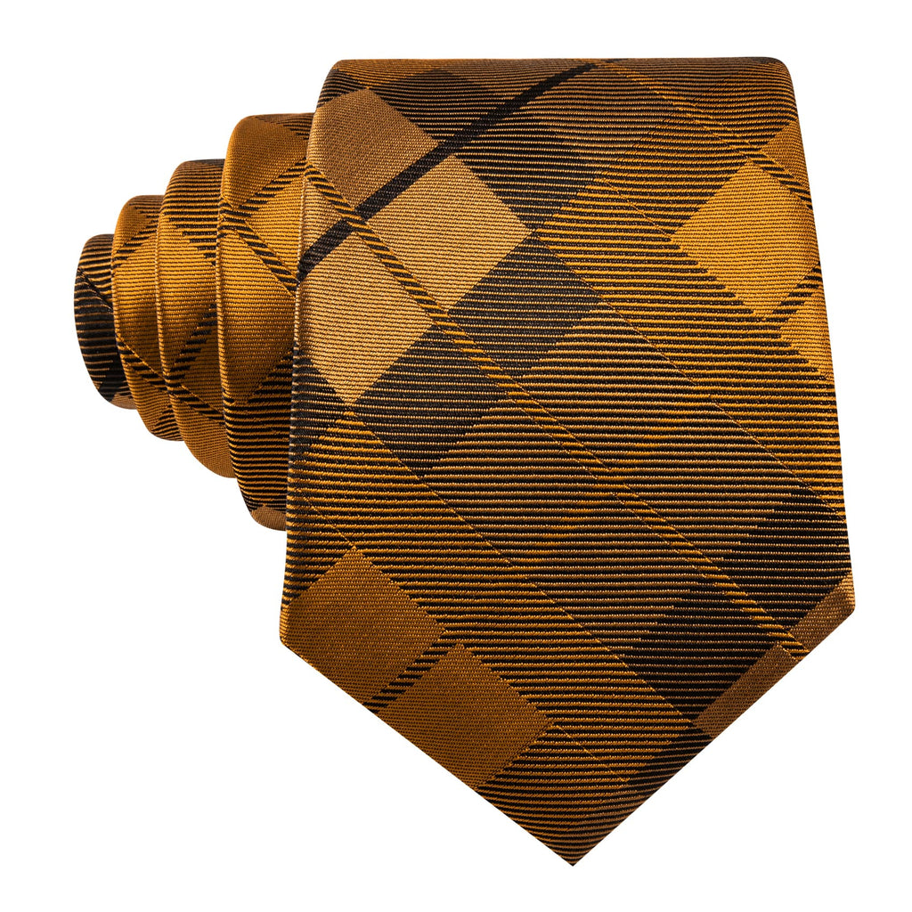 Peru Brown Plaid Checkered Tie, Pocket Square and Cufflinks Set tie sets - Sophisticated Gentlemen