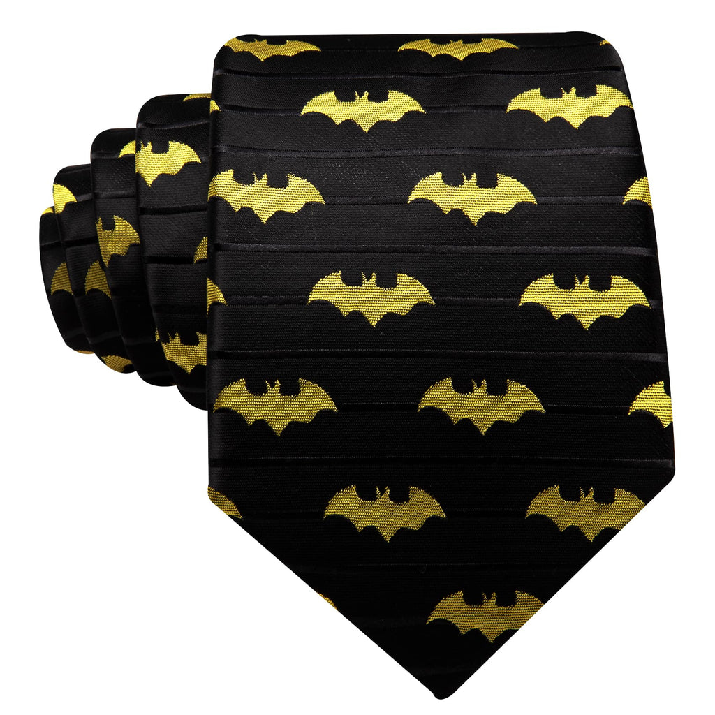 Yellow & Black Jacquard Bat Tie Set with Pocket Square and Cufflinks tie sets    - Sophisticated Gentlemen