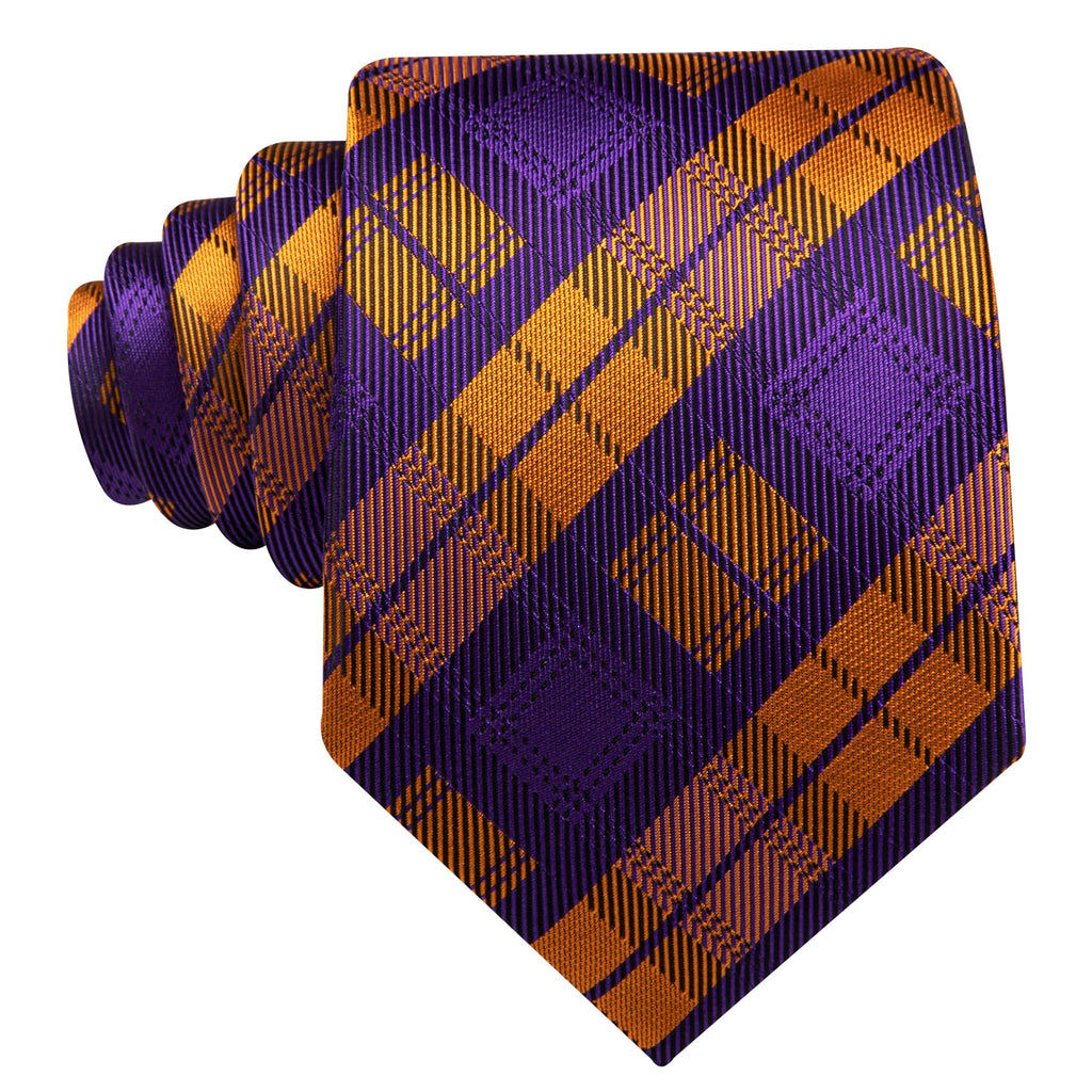 Purple Orange Plaid Novelty Tie, Pocket Square and Cufflinks Set tie sets - Sophisticated Gentlemen