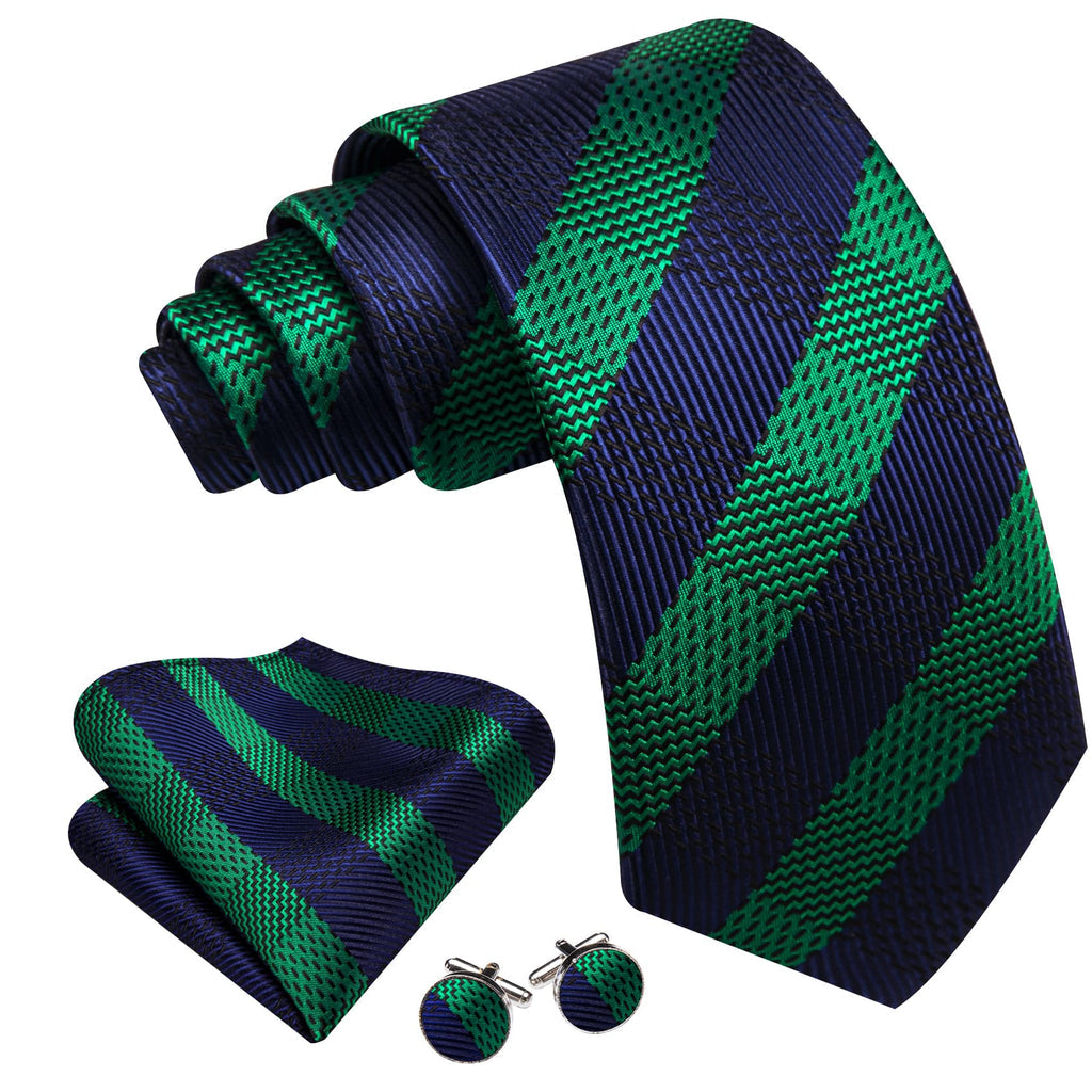 Blue Green Striped Tie, Pocket Square and Cufflinks Set tie sets - Sophisticated Gentlemen