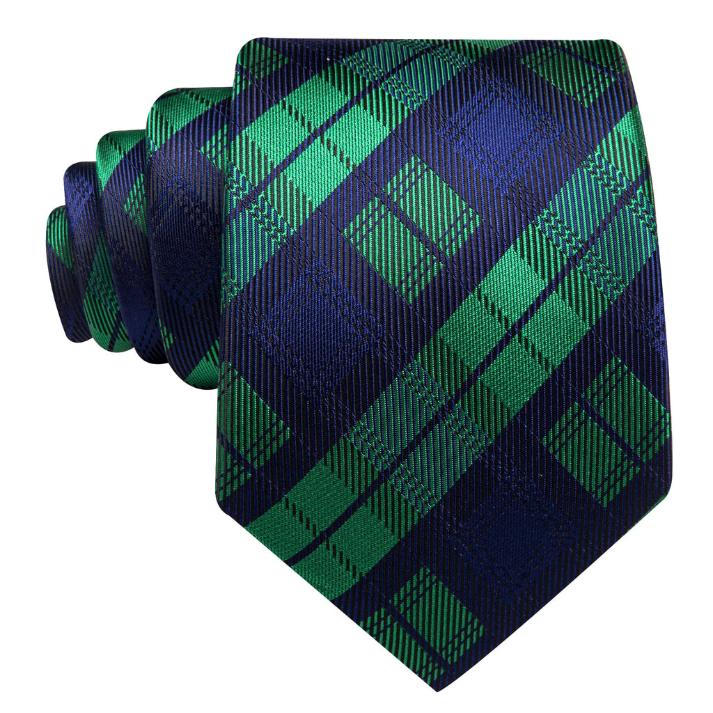 Blue & Green Checkered Silk Tie, Pocket Square and Cufflinks Set tie sets - Sophisticated Gentlemen