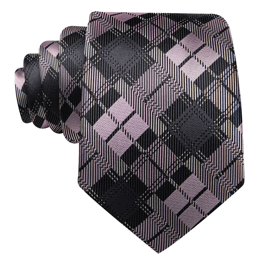 Black, Gray & Pink Checkered Silk Tie, Pocket Square and Cufflinks Set tie sets - Sophisticated Gentlemen
