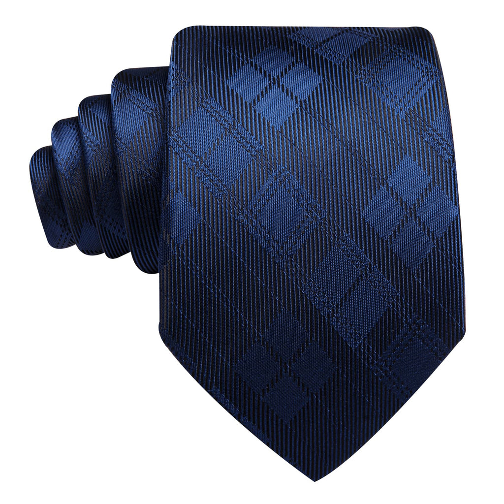 Navy & Charcoal Checkered Silk Tie, Pocket Square and Cufflinks Set tie sets - Sophisticated Gentlemen