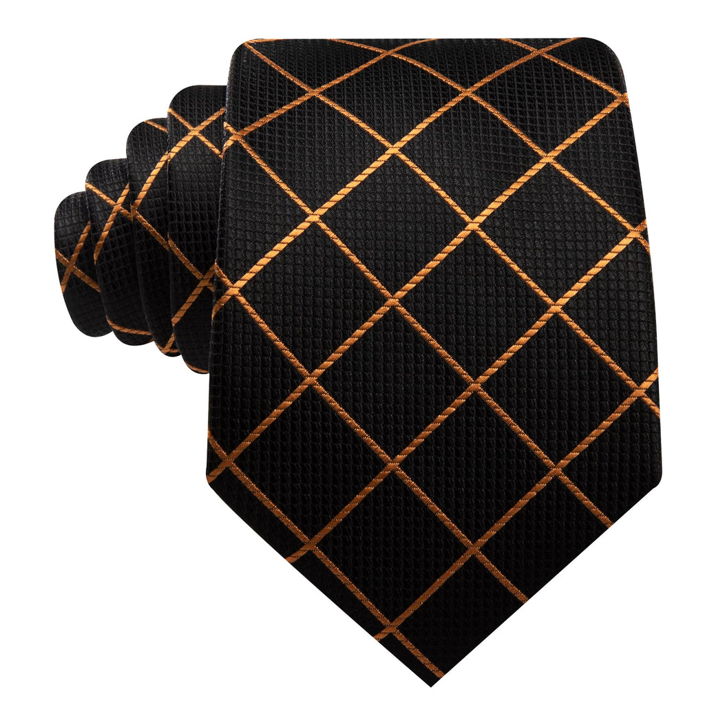 Black & Gold Checkered Silk Tie, Pocket Square & Cufflinks Set tie sets - Sophisticated Gentlemen