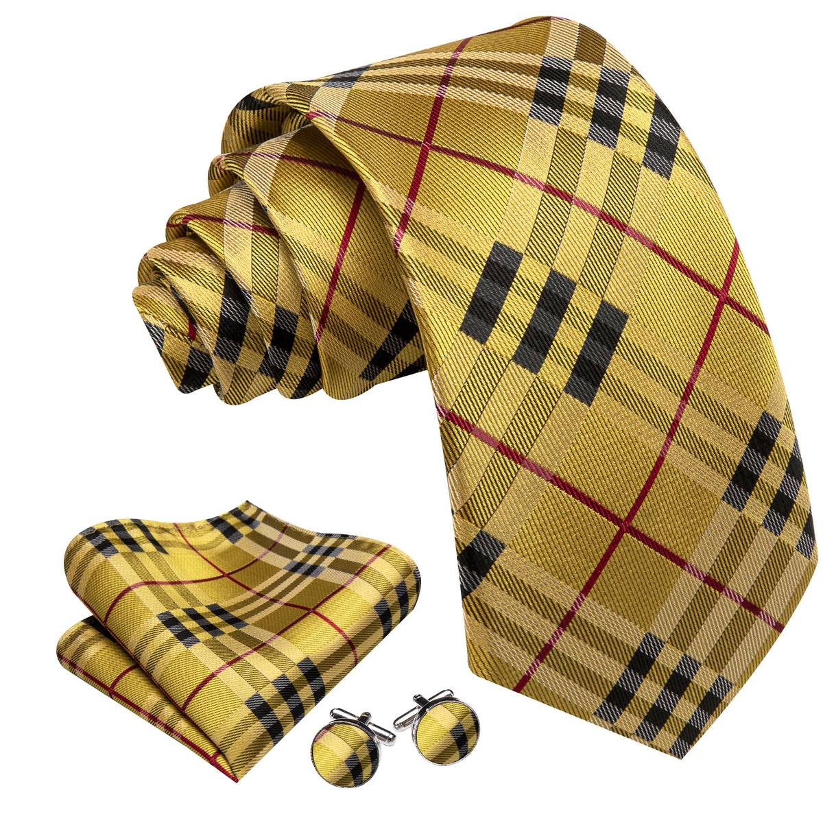 Yellow Red Lines Tie, Pocket Square and Cufflinks Set tie sets - Sophisticated Gentlemen