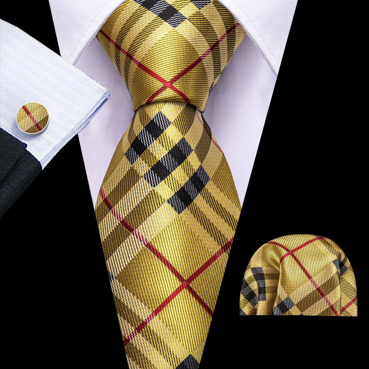 Yellow Red Lines Tie, Pocket Square and Cufflinks Set tie sets - Sophisticated Gentlemen