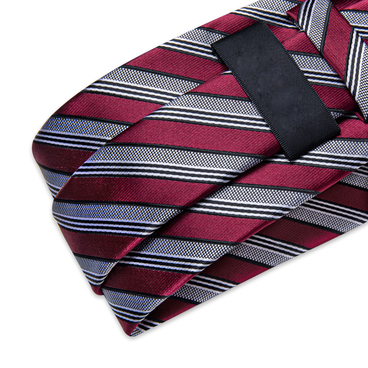 Burgundy & Silver Striped Silk Tie with Black Accents tie sets - Sophisticated Gentlemen